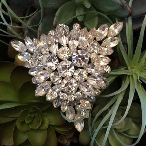 Statement Rhinestone Pin Brooch Large Silver Tone